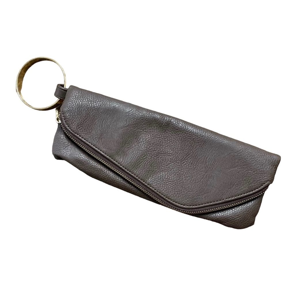 Mud Pie brown clutch bangle faux leather handbag